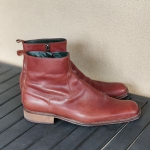 Kenneth Cole Brown Leather Ankle Boots Zipper Chelsea Made in Italy Square Toe